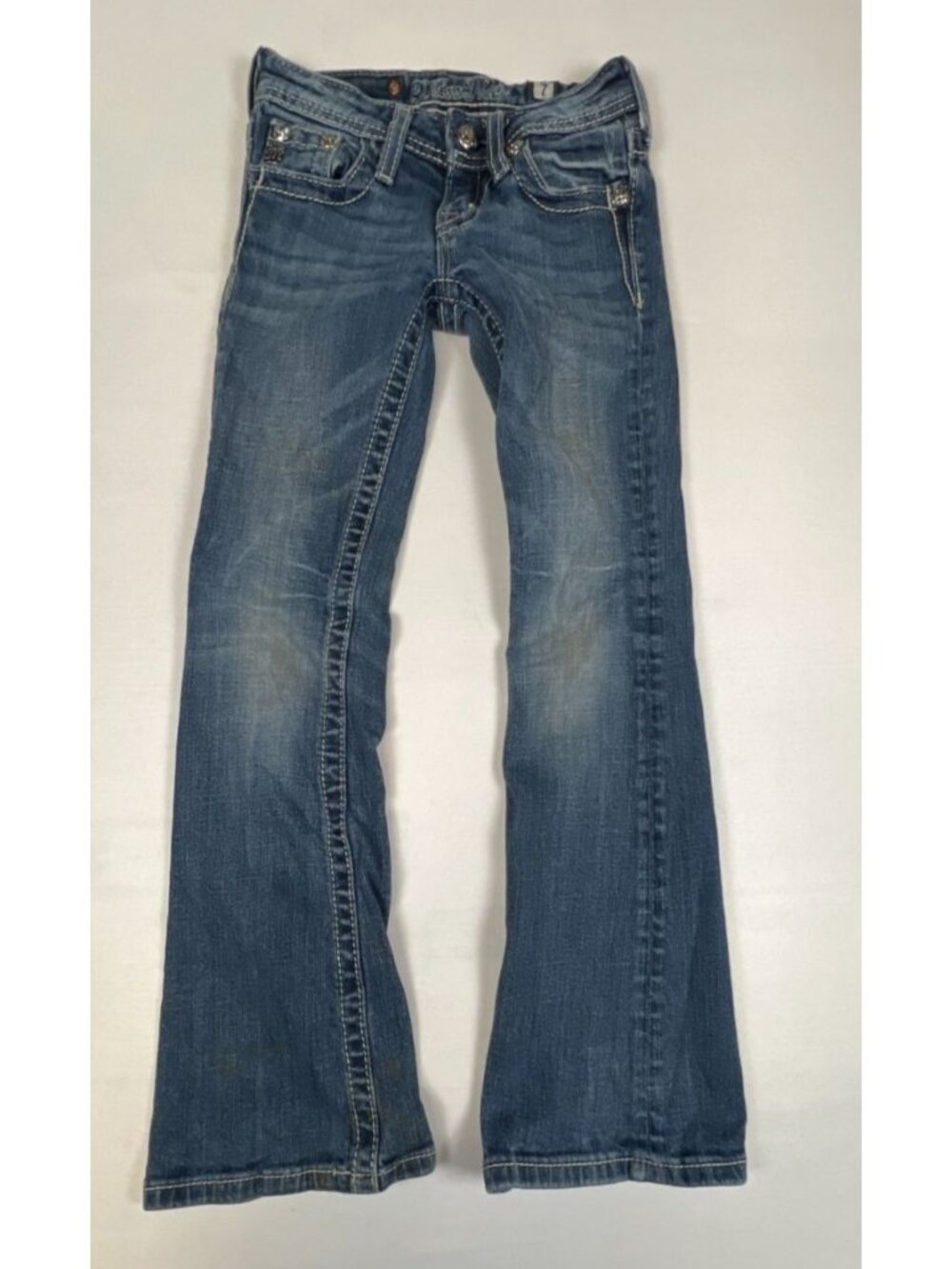 Miss Me Girls Size 7 Medium Wash Bootcut Jeans Fleur De Lis Embellished Denim
